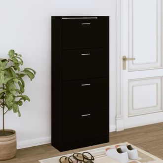 Berkfield Home Shoe Cabinet Black 63x24x147 cm Engineered Wood | Size: 63 x 24 x 147 cm