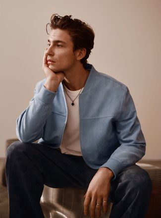 Le 31 Mens Faux-suede bomber jacket