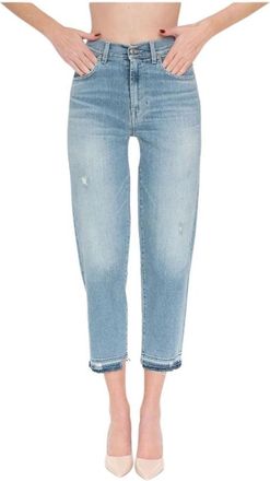 7 For All Mankind Malia Luxe Vintage Skywal - Dames - Cropped Jeans - Blauw - W24 - Katoen - Jeans