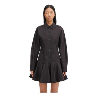 Ganni Kleedjes, Dames, Zwart, L, Katoen, Shirt Dress