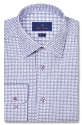 David Donahue Trim Fit Micro Check Dobby Dress Shirt in Lilac/Sky at Nordstrom Rack, Size 14.5 - 32/33