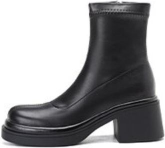 Generic Womens Side Zip Ankle Boots Round Toe Chunky Block Heel PU Leather Platform Boots Comfortable Non Slip Durable Fashionable for Daily Street Outdoor We