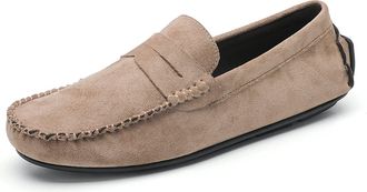 Generic Mens Mens Loafers Shoes Suede Vamp Penny Loafer Stitching Details Round Toe Comfortable Resistant Flexible Classic Slip On(Khaki,6.5 UK)