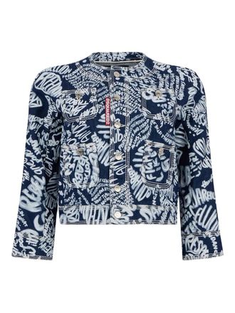 Dsquared2 lettering-print denim jacket - women - Fabric - 40 - Blue