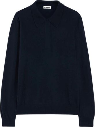 Jil Sander Gebreide Polo met Lange Mouwen - Heren - Ronde hals truien - Blauw - 2XL - Wol - Truien & Vesten
