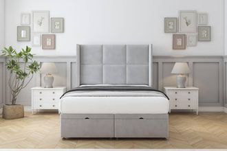 Comfort Beds Charlie Plush Ottoman Bed Base-54 Wingback Headboard in Silver | Size: Small Single