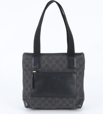 Gucci Black Leather Canvas Handbag Shoulder Bag Tote Bag (Pre-Owned)