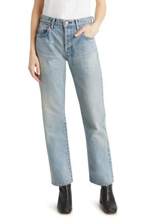 Moussy Vintage Neely Distressed High Waist Straight Leg Jeans in Light Blue at Nordstrom, Size 28
