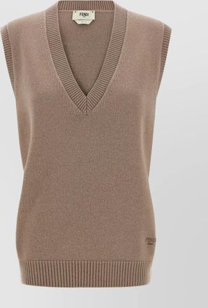 Fendi sleeveless cashmere vest featuring ribbed trim