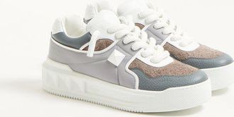 Valentino Garavani Sneaker Low-Top One Stud Xl In Nappa E Crosta Uomo BIANCO/STONE/MOON TAUPE 39