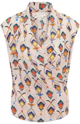 Maison Common Printed Wrap Silk Top Print in geometric tulip design in Sand Multicolour at Nordstrom, Size 40