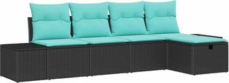 vidaXL Conjunto De Sof&aacute; De Jard&iacute;n 5 Uds. Negro Rat&aacute;n Sint&eacute;tico Vidaxl