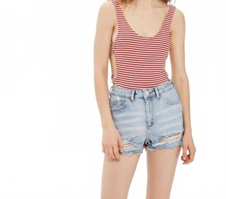 Topshop Moto American Flag High Rise Mom Denim Shorts In Blue