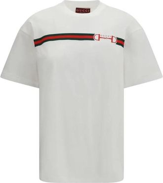 Gucci Klassiek Katoenen T-shirt met Ronde Hals - Dames - T-shirts - Wit - S - Katoen - Tops