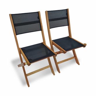 Sweeek Silla de jard&iacute;n plegable de madera de eucalipto, set de 2, negro