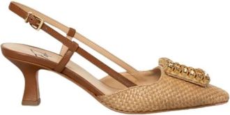 Roberto Festa Milano Sandalo Slingback van Raffia en Leer - Dames - Pumps - Bruin - 37 EU - Leer - Schoenen