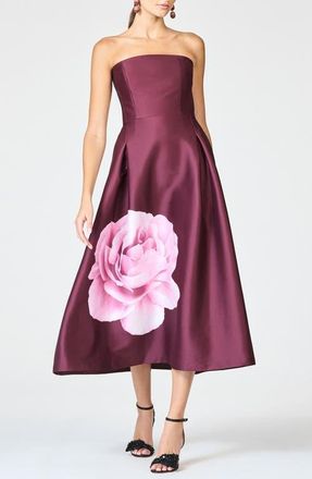 Sachin & Babi Shay Placed Floral Strapless Cocktail Midi Dress in Bordeaux Esperance at Nordstrom, Size 10