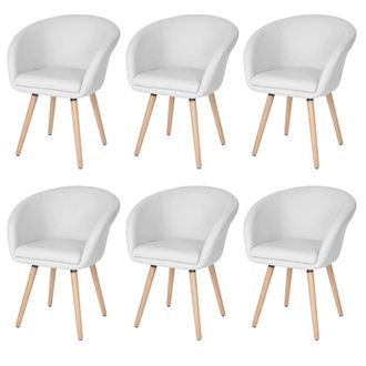 Hhg [nunca Usado] Juego De 6 Sillas De Comedor Malm&ouml; T633, Silla De Cocina, Dise&ntilde;o Retro De Los A&ntilde;os 50, Piel Sint&eacute;tica, Blanco