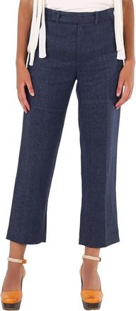 Chloé Ladies Deep Ocean Cropped Tailored Linen Pants, Brand Size 36 (US Size 4)
