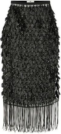 Elisabetta Franchi Rokken, Dames, Zwart, XS, Polyester, Rok met 3D-borduursels en franjes