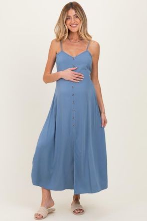 Pinkblush Button Accent Midi Dress in Blue at Nordstrom, Size Small