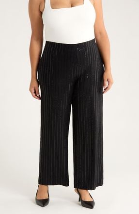 Anne Klein Metallic Stripe Wide Leg Pants in Anne Black at Nordstrom, Size 3X