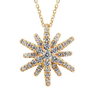 Pompeii3 1Ct TW Round Cut Starburst Diamond Pendant 14k Yellow Gold Lab Grown Necklace
