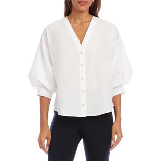 Karen Kane Lantern Sleeve Cotton Button-Up Shirt in Off White at Nordstrom, Size X-Large P