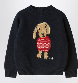 Il Gufo Blue wool sweater with dachshund
