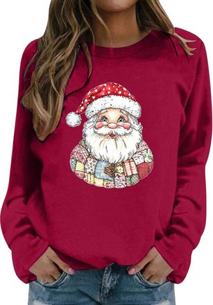 Generic Christmas Jumpers For Women Woolen Fall Long Sleeve Shirts Ladies 2025 Crew Neck Fashion Hoodies Casual Long Sweatshirt Tops Sweaters Winter Casual Ou