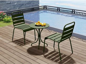 Vente-Unique Sala da pranzo da giardino in Metallo Kaki MIRMANDE: un tavolo D.60cm e 2 sedie impilabili