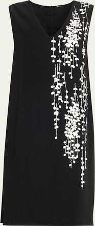 Kiton Beaded Silk V-Neck Midi Dress