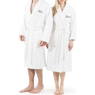 Linum Home Textiles Embroidered His Terry Bathrobe in White at Nordstrom Rack, Size Large/x-Large