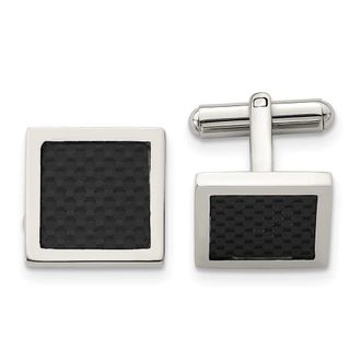 Diamond2Deal Stainless Steel Polished Black Carbon Fiber Inlay Square Cufflinks