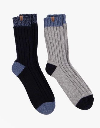 Totes Mens Totes Toasties 3281J CHUNKY TWIST WOOL BLEND BOOT SOCKS (TWIN PACK) Mens Thermal Socks Navy / Grey - Multi - Size: 2.5/3/3.5/4/12.5/12/11.5/10.5
