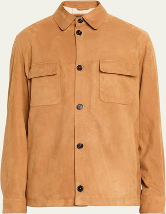 Loro Piana Mens Oversized Suede Shirt Jacket