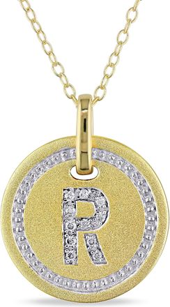Mimi & Max R Initial Diamond Accent Pendant with Chain in Yellow Plated Sterling Silver