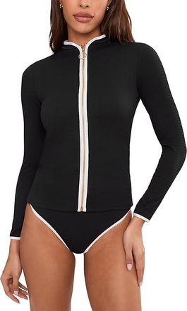 Seafolly Beach Bound Long Sleeve Sunvest Womens Swimsuits One Piece Black : XS, Elastane/Nylon