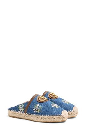 Valentino Garavani VLOGO Embroidered Espadrille Mule in Blue Multi at Nordstrom, Size 11Us