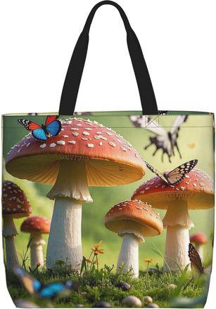 Generic Mushrooms Butterflies Tote Bag Durable Carry Bag Handle Tote Bags For Daily Use Ladies College