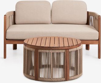 Sklum Conjunto De Jard&iacute;n Con Sof&aacute; De 2 Plazas Y Mesa De Centro En Madera De Acacia Serel Sklum