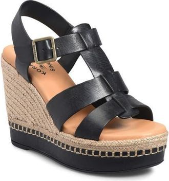 Kork-ease Rayleigh Espadrille Slingback Platform Wedge Sandal in Black Leather at Nordstrom, Size 11