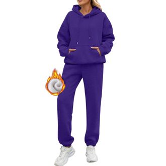 Generic Womens Tracksuit Set Winter Fleece Jogging Suit - Plain Two Piece Outfit Warm Fleece Clothing Set Hoodie Jogger Tracksuit Oversize Sports Suit Baggy Y