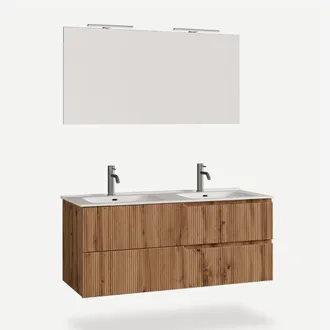 Aqa Mobile Bagno Sospeso Con Doppio Lavabo E Specchio Venere - Rovere