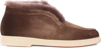 Santoni fur-trimmed suede boots - women - Goat Skin/Lamb Skin/Lamb Fur/Rubber/Lamb Fur/Calf Leather - 39 1/2 - Brown
