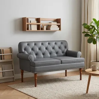 vidaXL Vidaxl Loveseat Con Bottoni Imbottiti Grigio 120 X 65 X 77 Cm