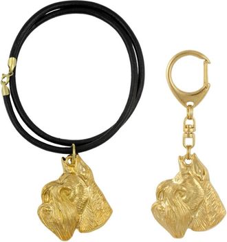 OEM Schnauzer, Schnauzer Ii - Llavero Y Collar Con Perro En Caja, Producto Ba&ntilde;ado En Oro De Alta Calidad, Marca Art-dog