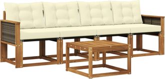 vidaXL Conjunto De Sof&aacute;s De Exterior 5 Uds. Natural Y Crema Vidaxl