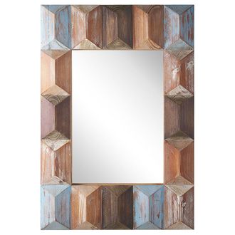 Beliani Beliani - Espejo De Pared Multicolor Marco De Madera Maciza Rectangular 63 X 90 Cm Hecho A Mano Boho Moderno Hizote