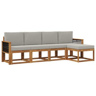 vidaXL Conjunto De Sof&aacute;s De Exterior 5 Pcs Natural Y Gris Claro Vidaxl